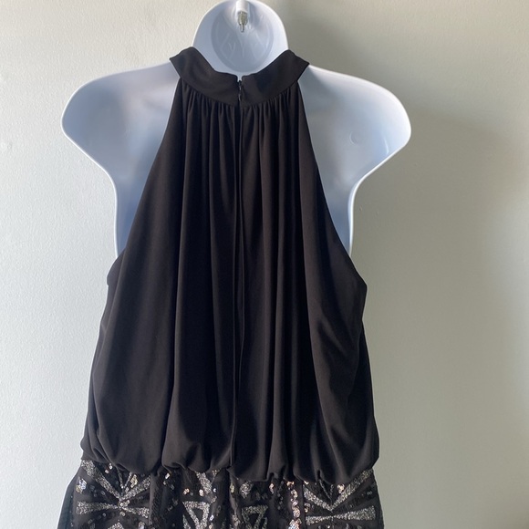 Vince Camuto Black Sequin Sleeveless Cocktail Dress Size 10 Blouson Halter - Picture 7 of 14
